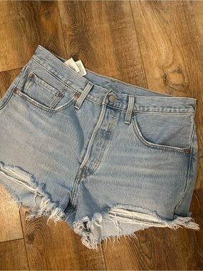 Levi's premium Light Blue Distressed Denim Shorts size 30 womens
